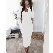 Load image into Gallery viewer, Bodycon V-Neck Ribbed Dress - Secret Apparel
