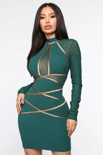 Load image into Gallery viewer, Green Long Sleeve Bodycon Dress - Secret Apparel
