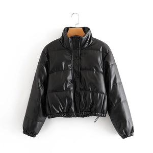 Faux Leather Bomber Jacket - Secret Apparel