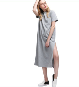 Long Loose Side Slit Dress - Secret Apparel