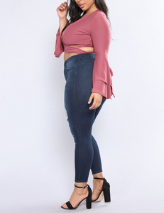 Plus Size Distressed Jeans Pants - Secret Apparel