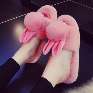 Faux Fur Rabbit Ear Slippers - Secret Apparel