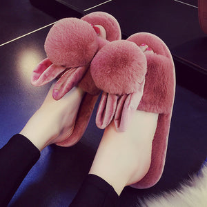 Faux Fur Rabbit Ear Slippers - Secret Apparel