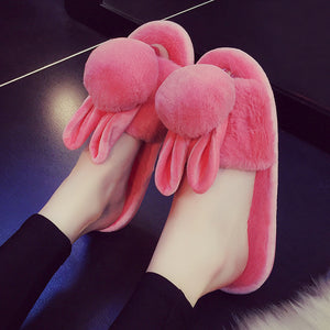 Faux Fur Rabbit Ear Slippers - Secret Apparel