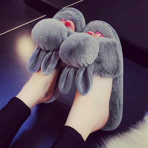 Faux Fur Rabbit Ear Slippers - Secret Apparel