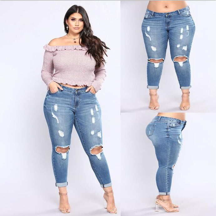 Stretchable Plus Size Ripped Pants - Secret Apparel