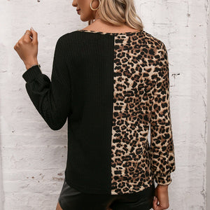 Animal Print Colour Block Lace V-neck Top - Secret Apparel