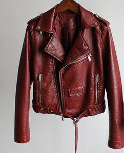 Lapel Long Sleeve Leather Jacket - Secret Apparel