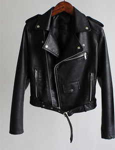 Lapel Long Sleeve Leather Jacket - Secret Apparel