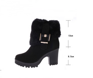 Buckled High Heels Snow Boots - Secret Apparel