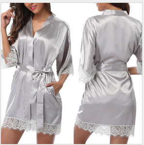 Satin Night Wear Lace Robe - Secret Apparel