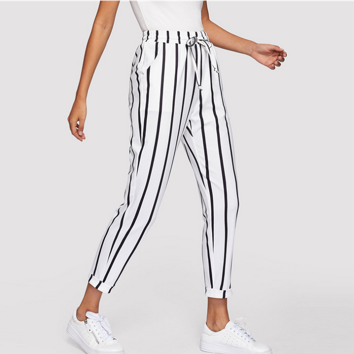 Striped Casual Pencil Trousers - Secret Apparel