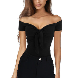 Off Shoulder Tie Front Top - Secret Apparel