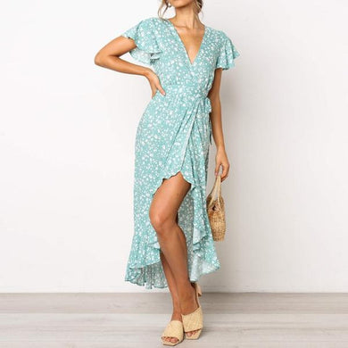 Printed V-neck Midi Dress - Secret Apparel