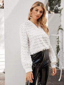 White V-Neck Loose Sweater - Secret Apparel