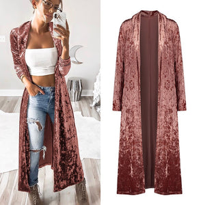 Crushed Velvet Long Overcoat - Secret Apparel