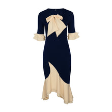 Load image into Gallery viewer, Round Neck Navy Midi Dress - Secret Apparel
