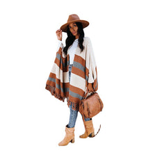 Load image into Gallery viewer, Striped Woollen Cape with Tassels - Secret Apparel
