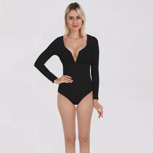 Long Sleeve V-neck Bodysuit - Secret Apparel