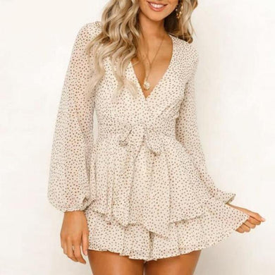 Full Sleeve Polka Dot Chiffon Jumpsuit - Secret Apparel