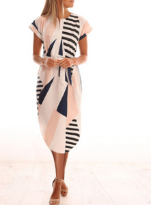 V-Neck Printed Dress - Secret Apparel