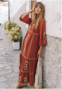 Cotton Embroidered Maxi Dress - Secret Apparel