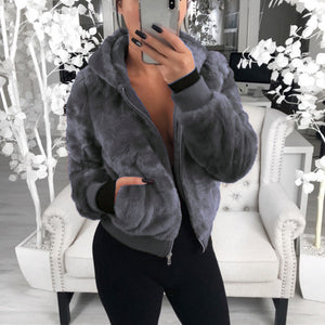 Faux Fur Zipper Coat - Secret Apparel