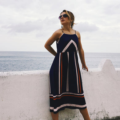 Chiffon Striped Midi Dress - Secret Apparel