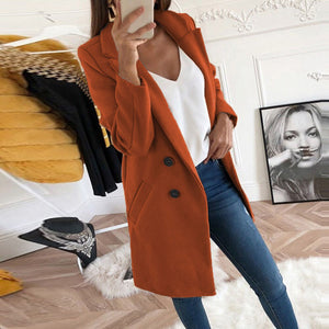 Women Long Buttoned Coat - Secret Apparel