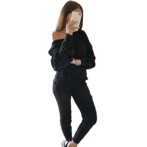 Knitted Off Shoulder Top Trouser Co-Ord Set - Secret Apparel