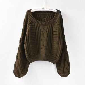 Loose Fit Long Lantern Sleeve Knitted Sweater - Secret Apparel