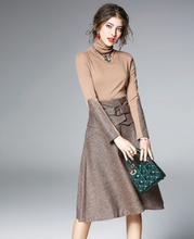 Load image into Gallery viewer, Brown Full Sleeves Skirt Dress - Secret Apparel
