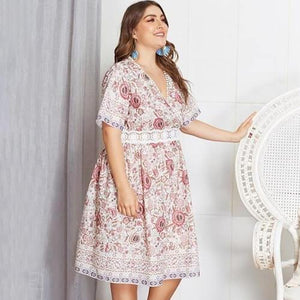 Plus Size Printed long Midi Dress - Secret Apparel