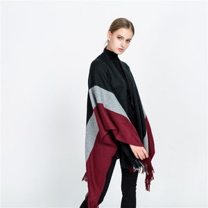 Split Colour Tassel Cape Shawl - Secret Apparel