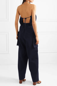 Cross Neck  Black Jumpsuit - Secret Apparel