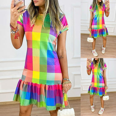 Multicolour Short Sleeve Casual Dress - Secret Apparel