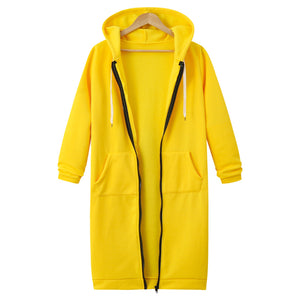 Hooded Long Sleeve Sweater Fleece Long Jacket - Secret Apparel