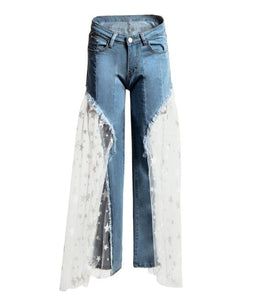 Mesh Wide Jeans Pants - Secret Apparel