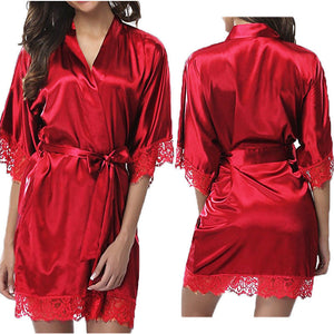 Satin Night Wear Lace Robe - Secret Apparel