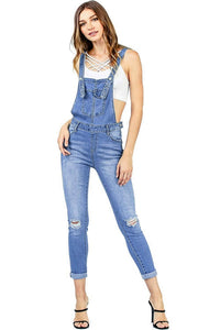 Denim Ripped Knees Dungarees - Secret Apparel