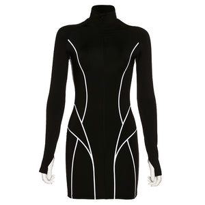 Black Reflective Panel Hip Dress - Secret Apparel