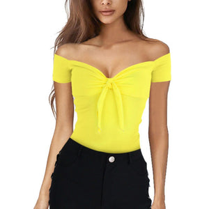 Off Shoulder Tie Front Top - Secret Apparel