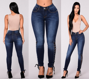 Lace-Up Jeans Pants - Secret Apparel