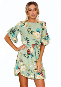 Ruffled sleeves printed short dress - Secret Apparel