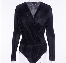 Load image into Gallery viewer, V Neck Long Sleeve  Bodysuit Pleated - Secret Apparel
