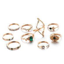 Load image into Gallery viewer, 9Pcs Green Stone Rings - Secret Apparel
