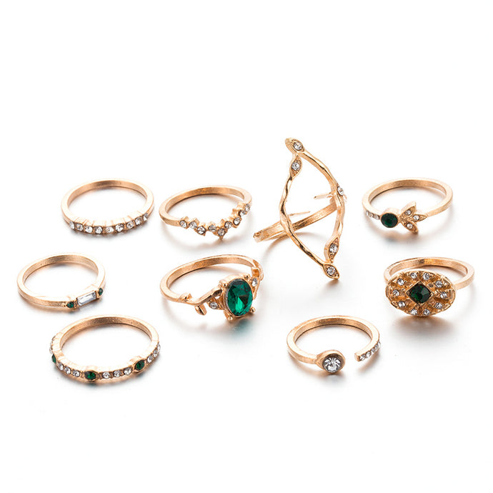 9Pcs Green Stone Rings - Secret Apparel