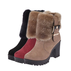 Buckled High Heels Snow Boots - Secret Apparel