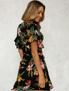 Printed V-Neck Floral Dress - Secret Apparel