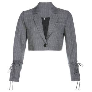 Grey Striped Cropped Blazer - Secret Apparel